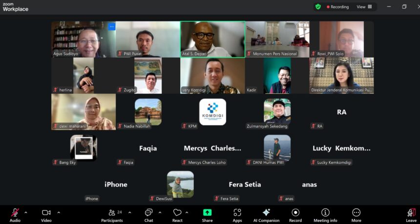 Pengurus Persatuan Wartawan Indonesia (PWI) Pusat periode 2025–2030 menggelar rapat koordinasi bersama Kementerian Komunikasi dan Digital secara virtual.